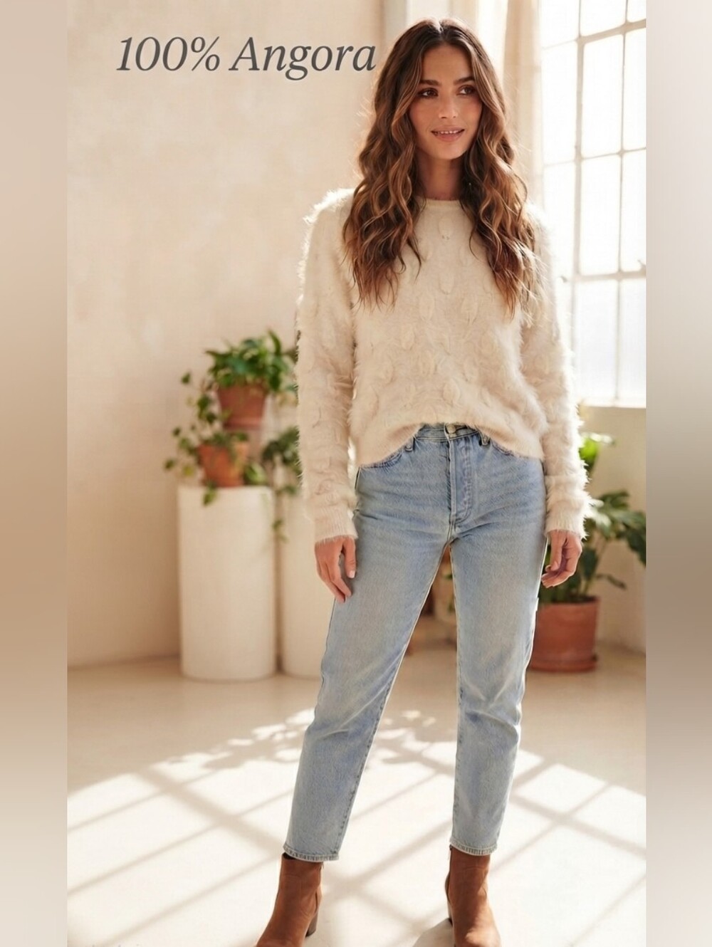 RARE Vintage Hand-Knitted 100% Angora  Cream Sweater - Made In Chile